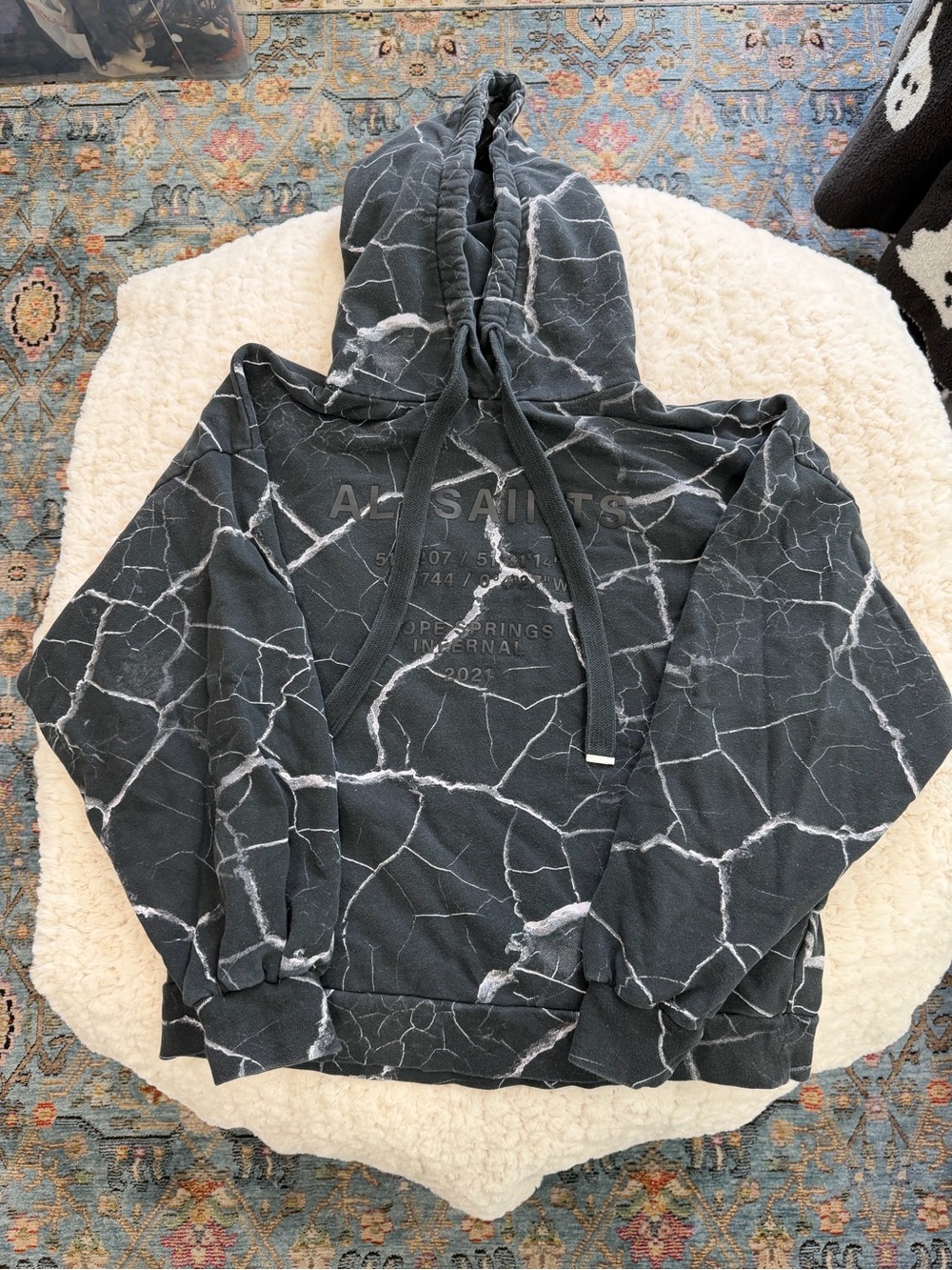All Saints Black Marble-Print Hooded Sweatshirt - Gray/White Vein